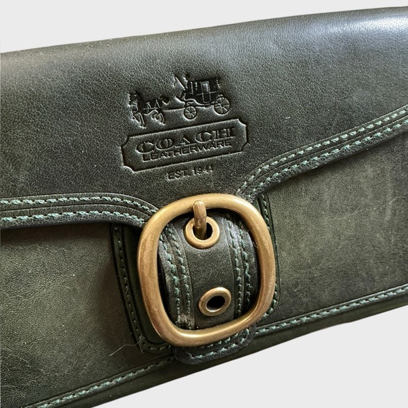 Coach Bleecker Hunter Green Leather Long Wallet Brass Buckle - Picture 4 of 13